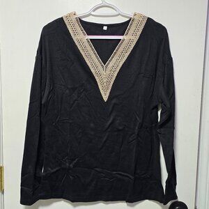 Agseem Black Long Sleeve Light Top with Lace - Brand New with Tags Small